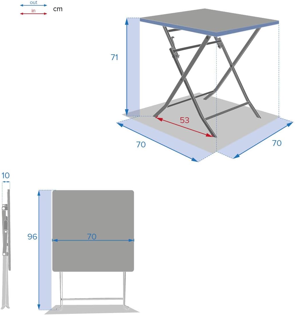 bleujardin - Greensboro - table pliante 2 places acier époxy 70x70