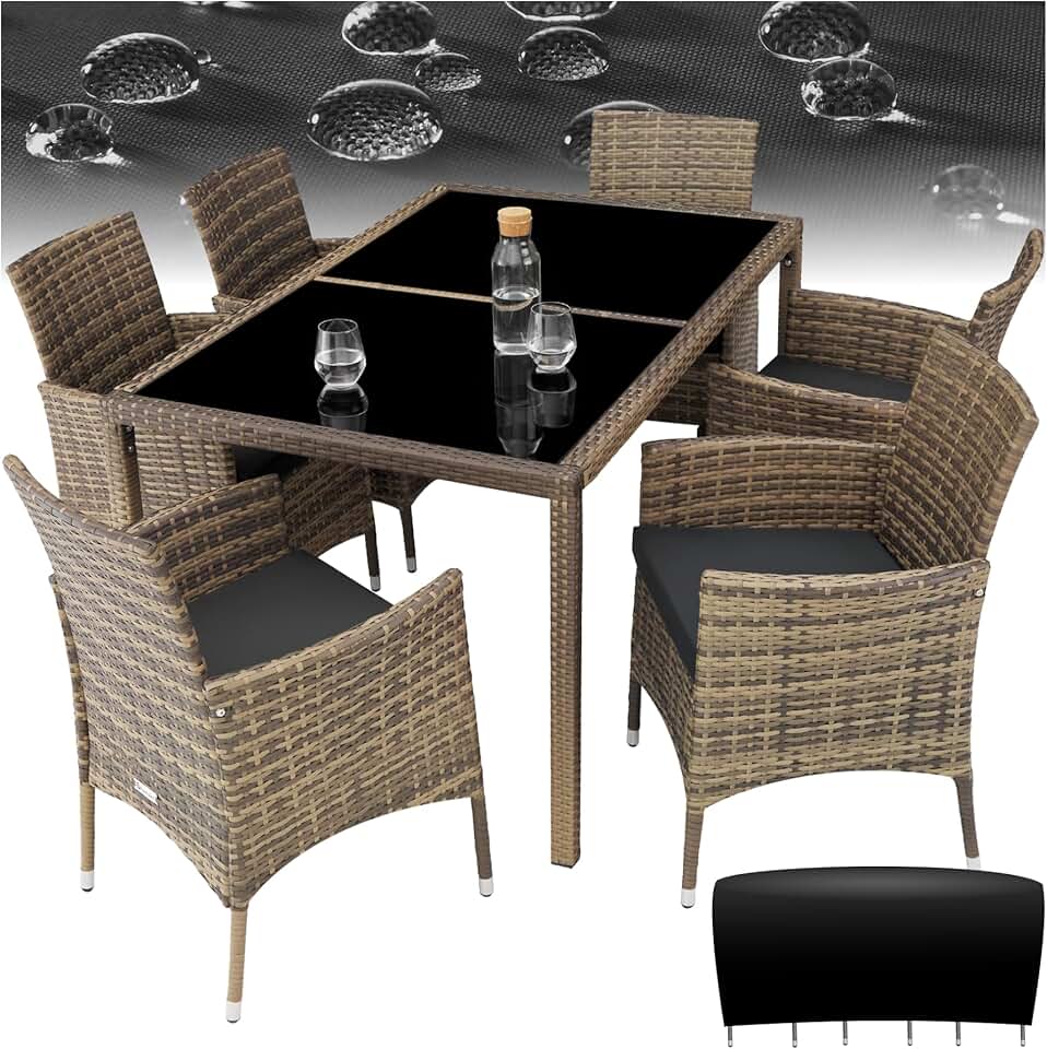 bleujardin - Salon de jardin poly rotin, 6 chaises confortables, résistant UV, table - 4260624128841