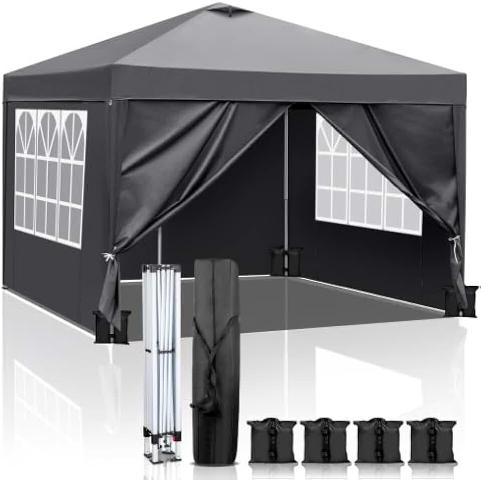 bleujardin Tonnelle de Jardin Pliante 3x3 imperméable/Tente Pop-up Inclus Sac de Transport/Barnum Pliant Exterieur Rapide à Installer/Gazebo avec Paquet de 4 Poids Lourd Sable,Gris