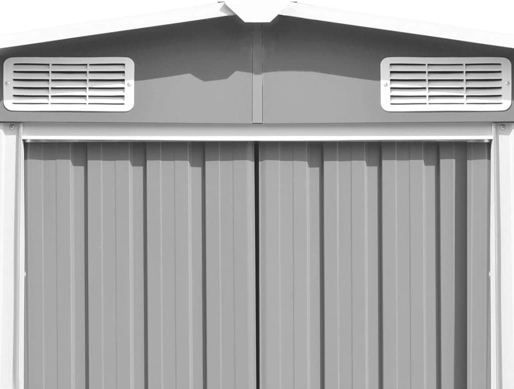 Abri de jardin métal gris - 257x489x181 cm, robuste, 105.6KG