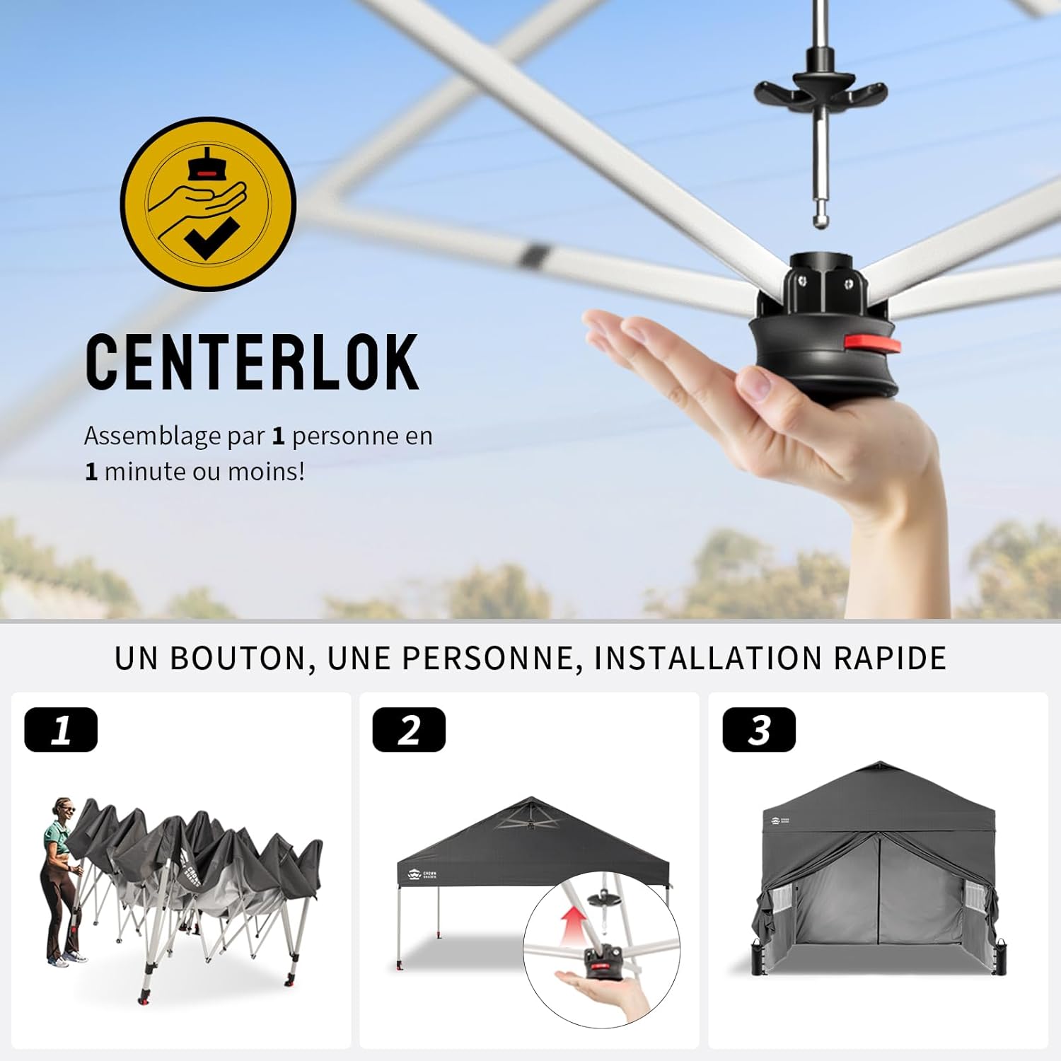 bleujardin Tonnelle Pliante 3x3 Imperméable, Barnum Pliant de Jardin Exterieur, Pop-Up Gazebo avec Sac de Rangement, UPF 50+, avec 4 Parois Latérales Amovible, 4 Sac de Sable, Gris
