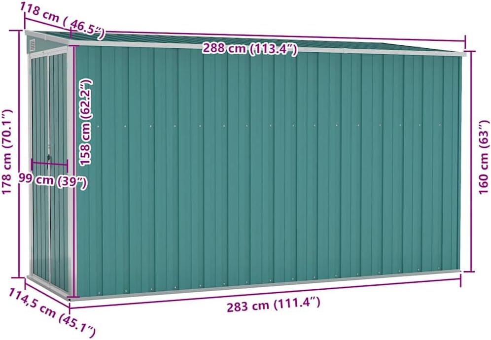bleujardin Abri de Jardin Mural Vert 118x288x178 cm 