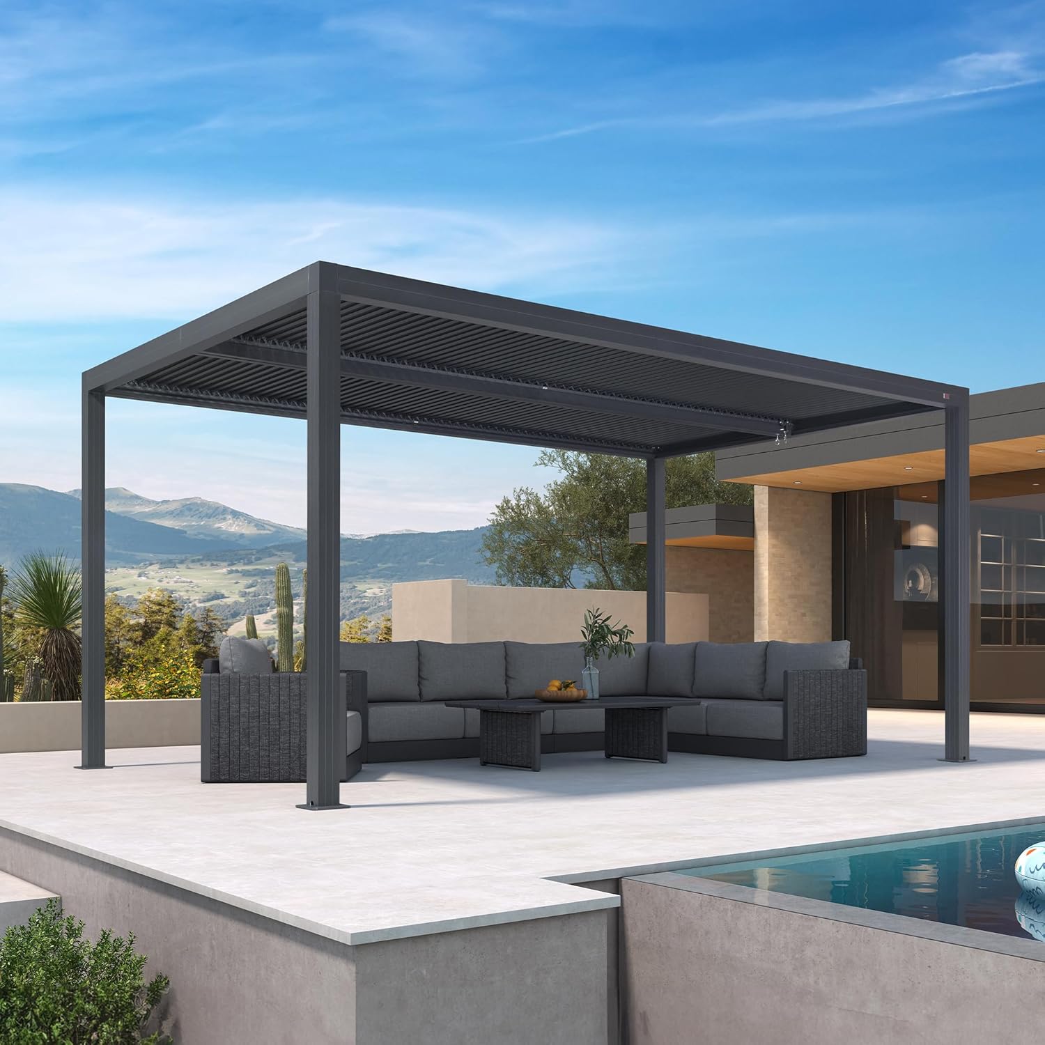 bleujardin - pergola bioclimatique aluminium 4,8x3m orientable, 14,4m²
