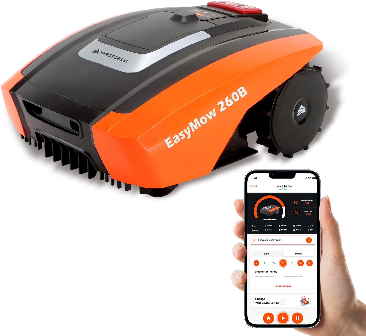 bleujardin - Easymow 260B - 260m² - robot tondeuse, noir/orange