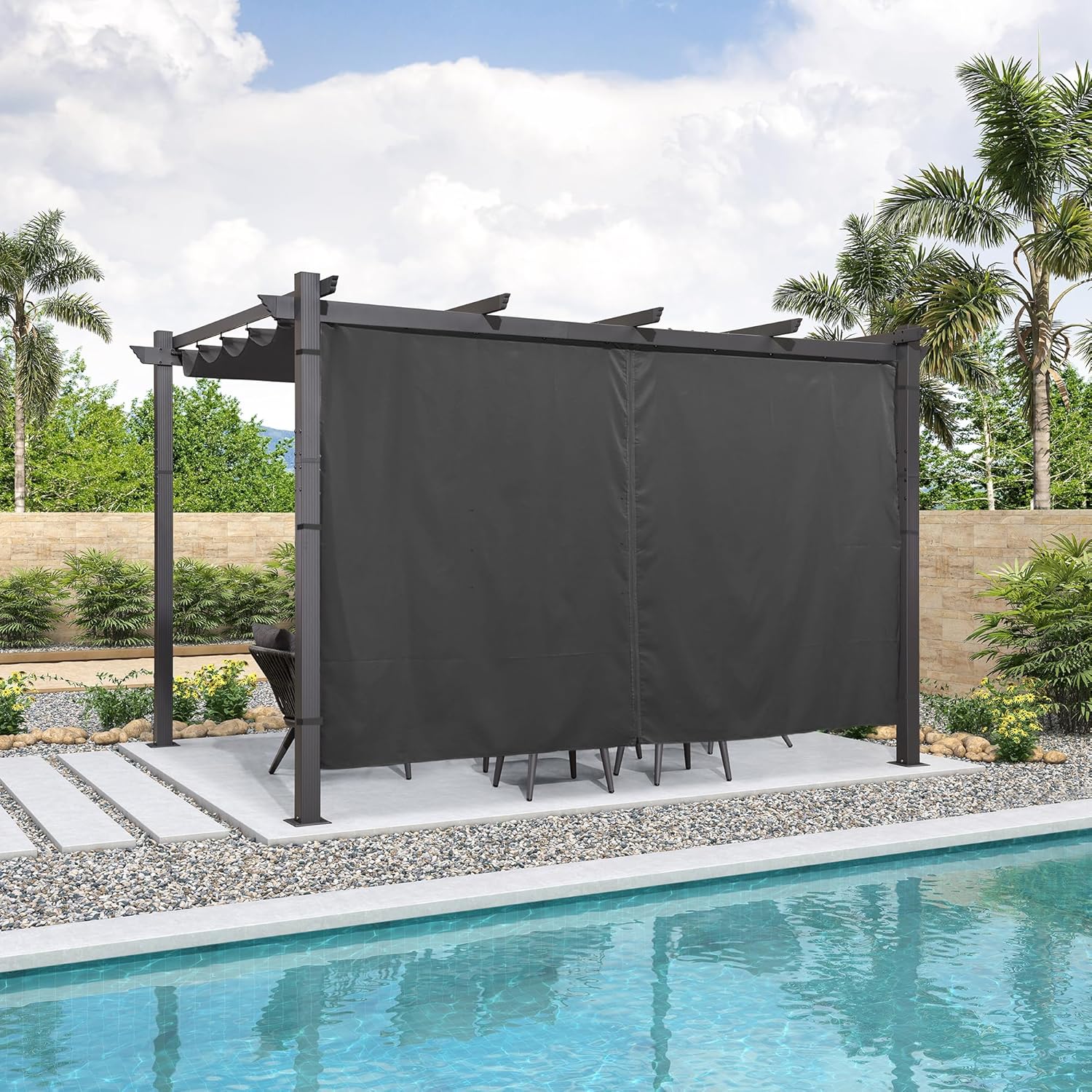 bleujardin - pergola aluminium série 4x3m rideau toit coulissant gris