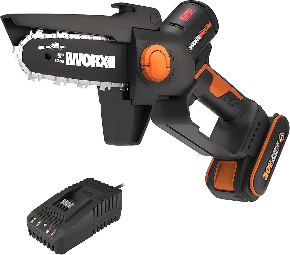 bleujardin - Mini tronçonneuse brushless 20V, guide 12cm, coupe 10cm, WG325E