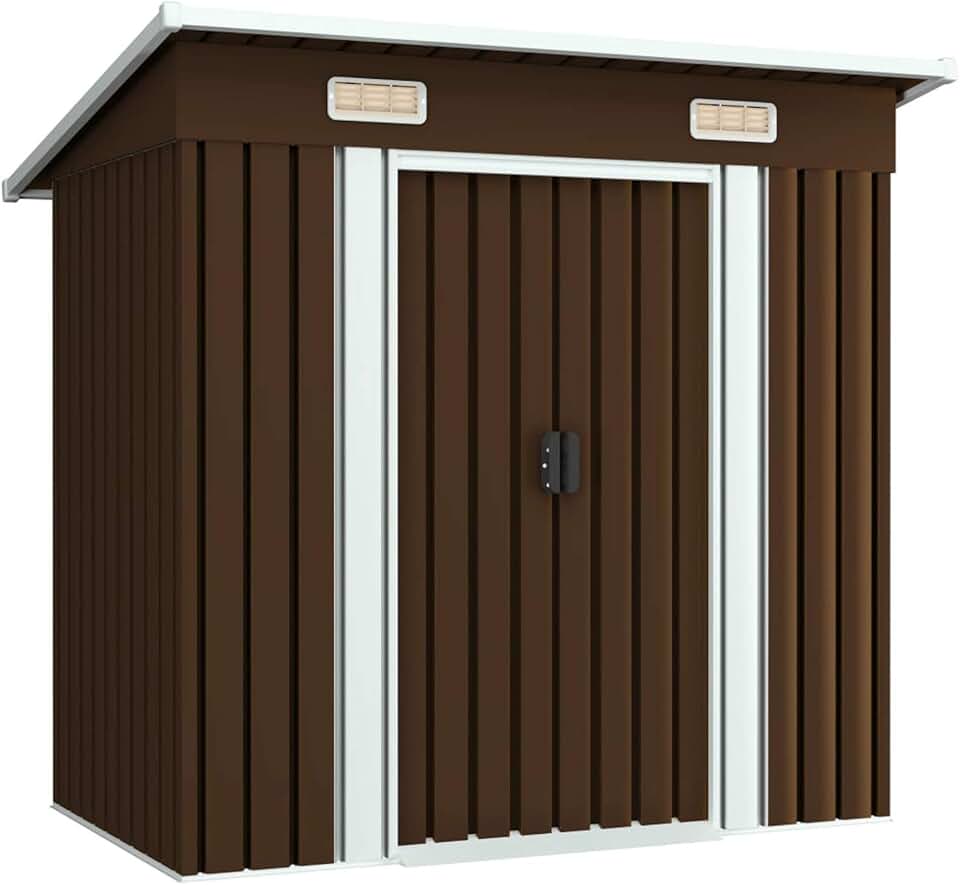 bleujardin Abri de Stockage pour Jardin Marron 194x121x181 cm Acier,Armoire De Jardin Exterieur,Abri De Jardin,Meuble Exterieur Rangement