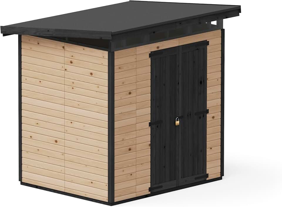 bleujardin Abri de Jardin Strongbox L - Robuste Cabane à Outils en Bois avec Fondations Imprégnées et Toit en Plastique Extra-Résistant, 203x163 cm, Marron