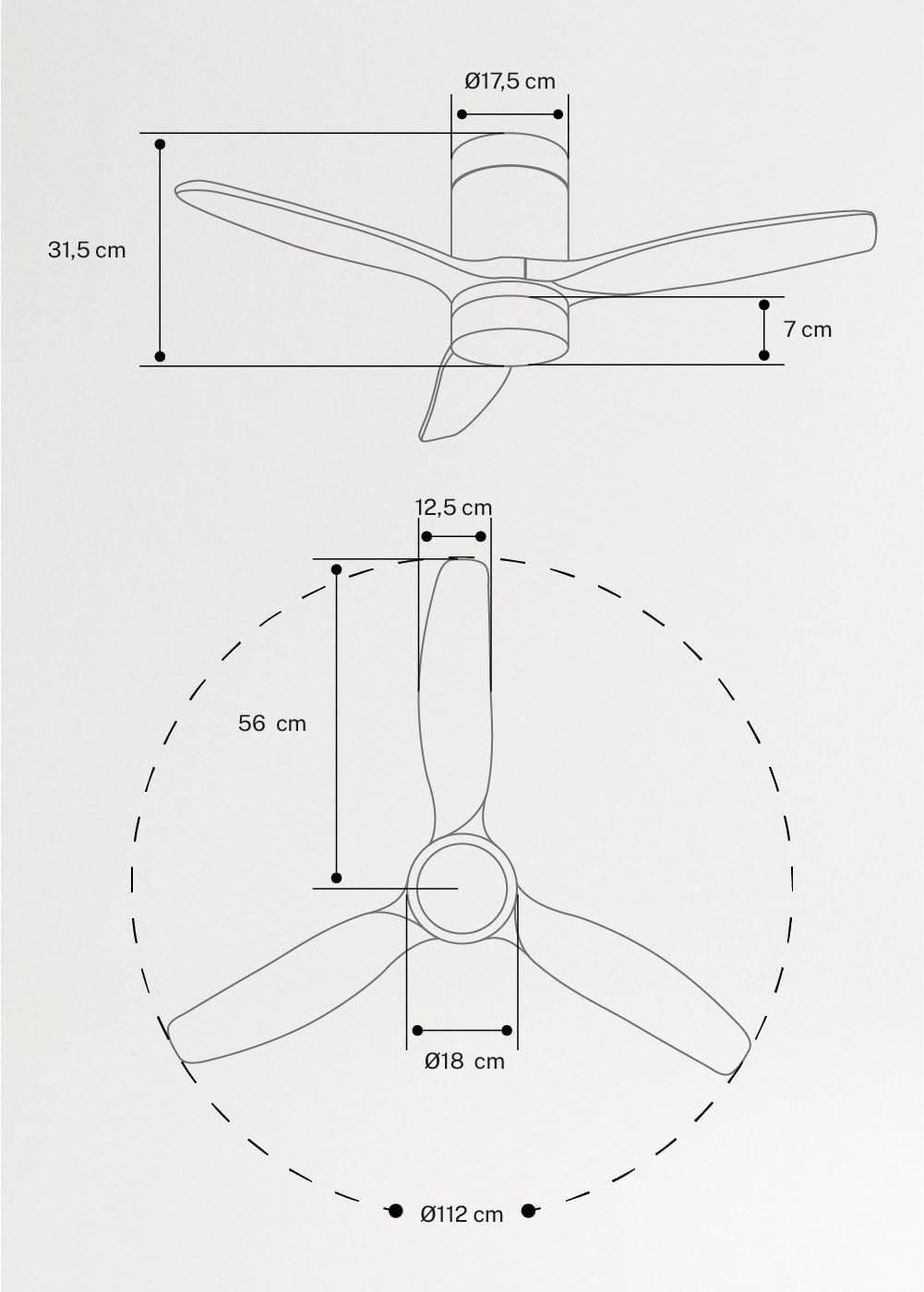 CREATE - Windcalm - Ø112cm, 40W, éclairage 3 températures, silencieux, télécommande, été-hiver, S/Ventilateur