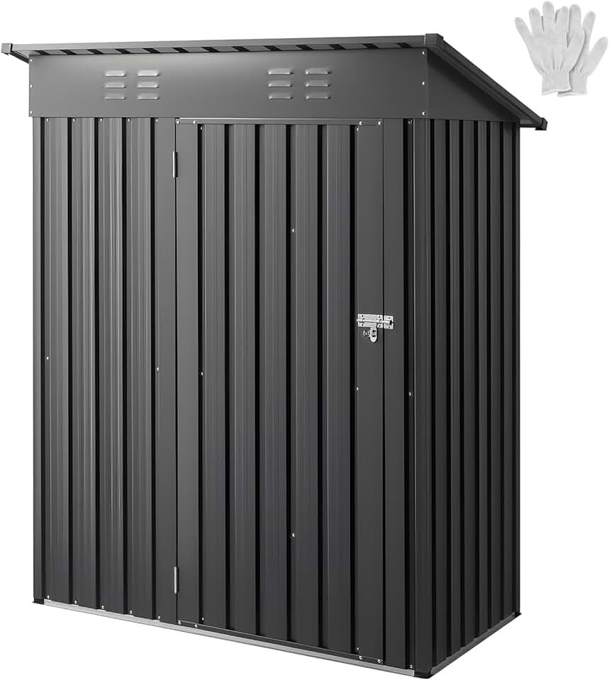 bleujardin Abri de Jardin en Métal, 153,3 x 87,6 cm, Abri de Rangement d'Extérieur, avec Porte Verrouillable, Toit en Pente, Cabine de Jardin, pour Stockage d'Outils, de Vélos, Étagères, Poubelles, Gris