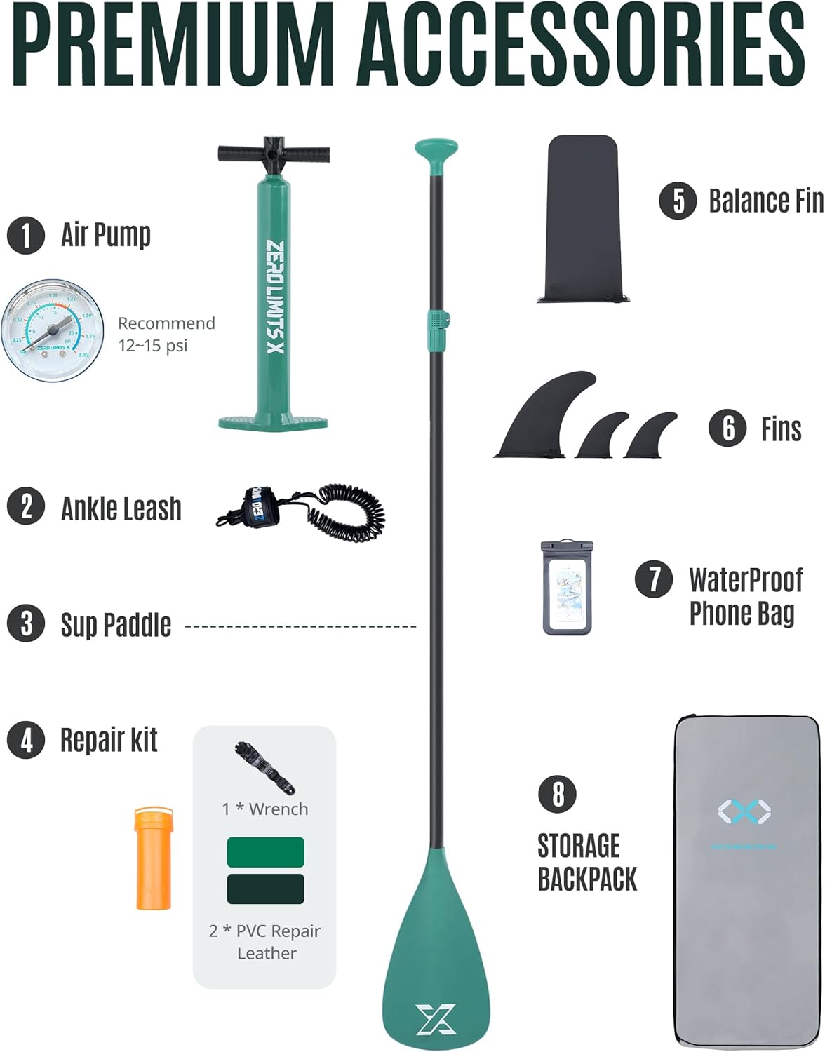 ZLX - Paddle gonflable 2 places 320x84cm, siège kayak, accessoires - ZLX