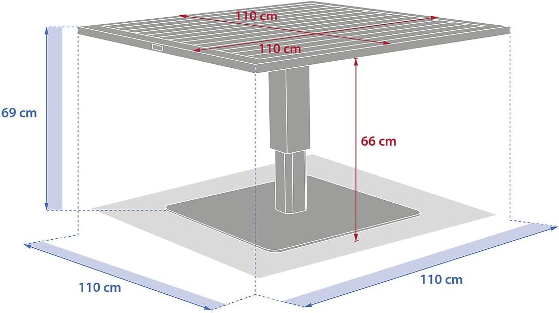 bleujardin - Salimia - table carrée relevable 110x110x69cm - aluminium