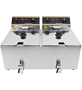 bleujardin Friteuse électrique, 6L+6L commerciale friteuse avec valve de vidange, acier inoxydable, ...
