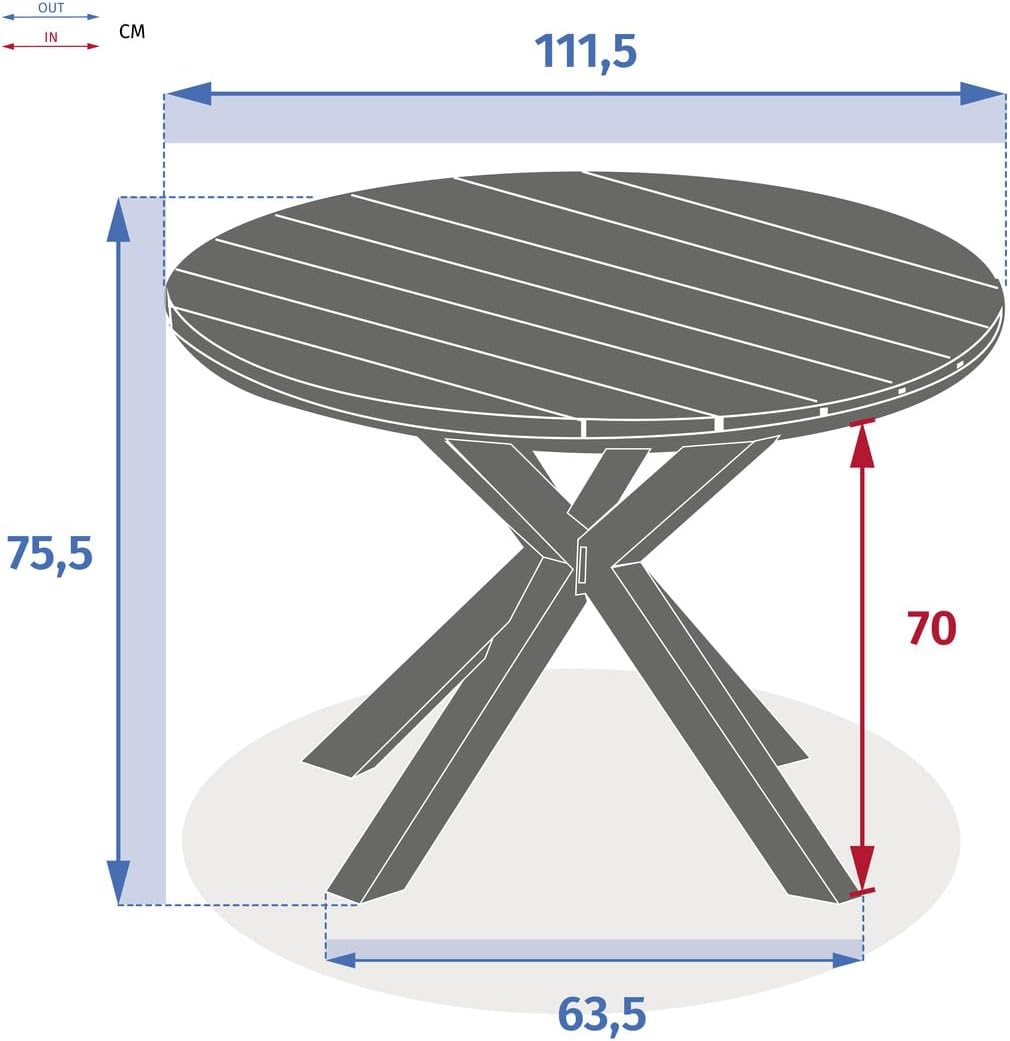 bleujardin - Oriengo - 4 places, ronde, aluminium epoxy/acacia