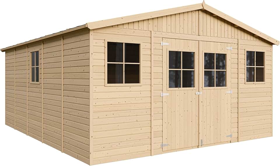 bleujardin - Abri de jardin bois, 20m², fenêtres, rangement - M333