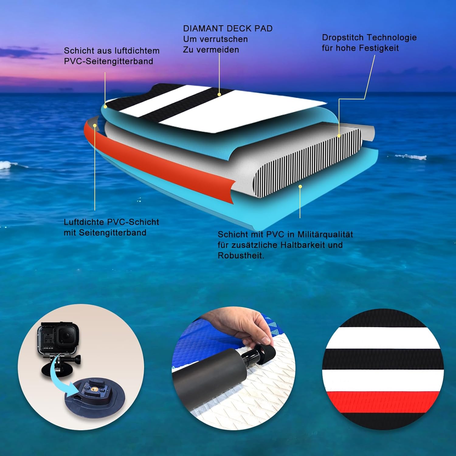 Stand up Paddle gonflable - 330x76x15 cm - siège kayak, support GoPro, double pagaie, 150 kg, bleu