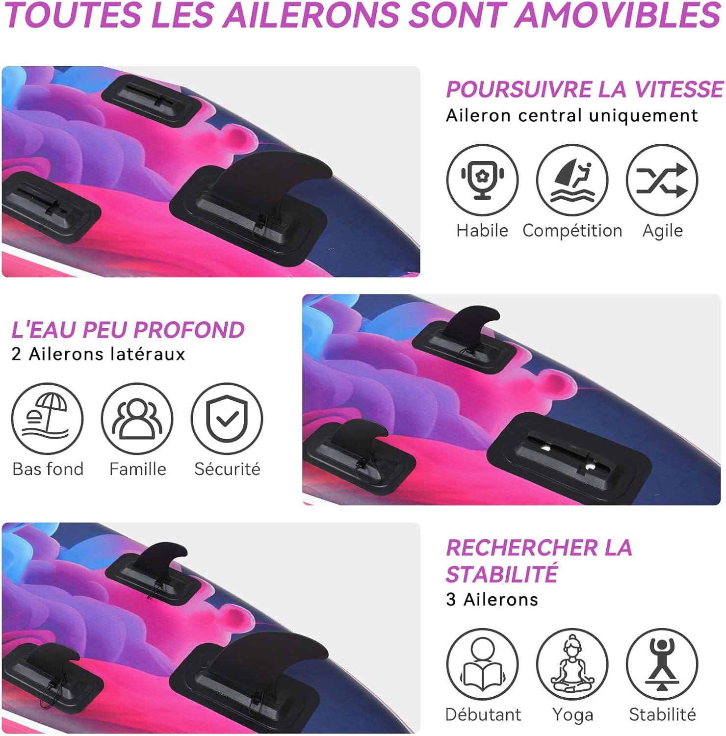 bleujardin - Paddle gonflable 320/335 cm - 2 places, siège kayak, pagaie, pompe, 150 kg