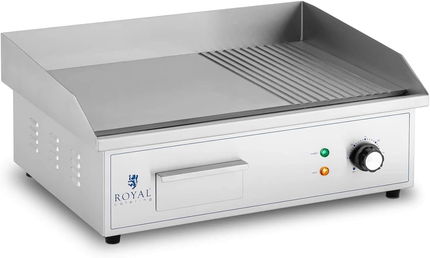 bleujardin - Plancha électrique professionnelle - 548x350 mm - 3000 W, plaque lisse et rainurée - RCPG42-M