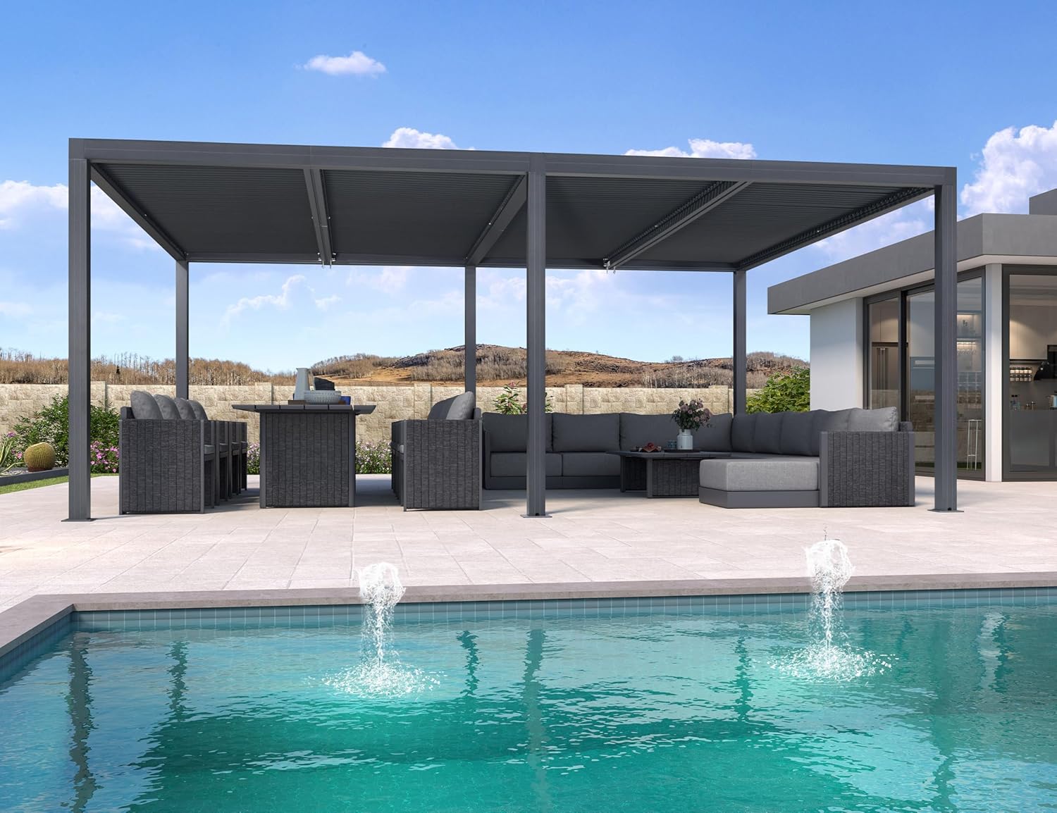 bleujardin - pergola bioclimatique - 6x4,24m aluminium, lames indépendantes