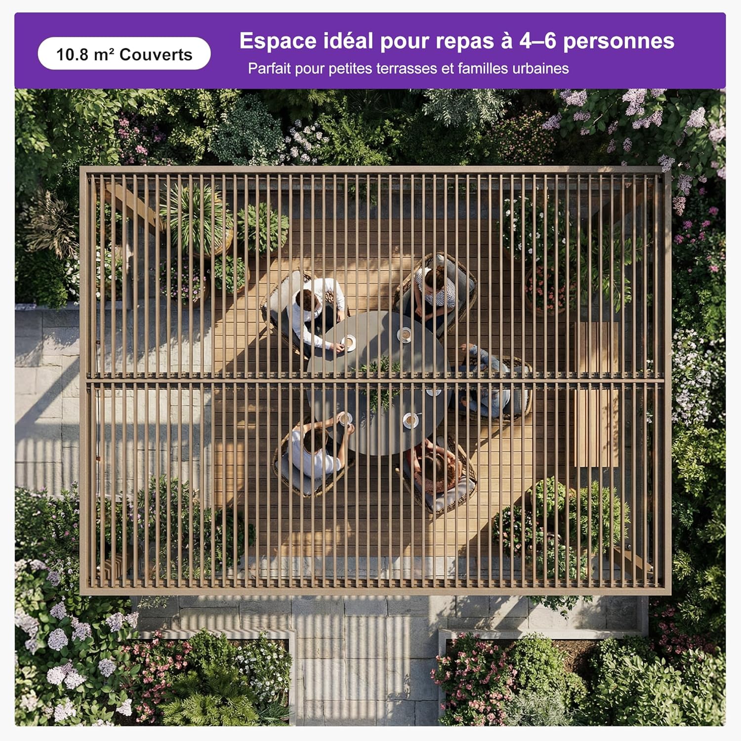 bleujardin - pergola bioclimatique LED - 3x3,65m - alu, lames orientables, étanche