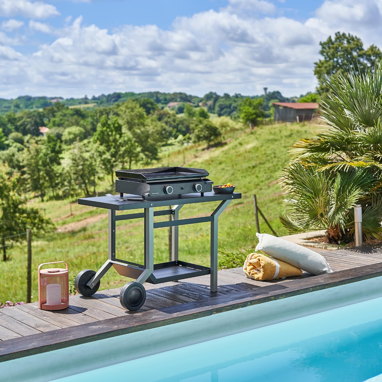 bleujardin – Plancha série 60 cm – fonte émaillée, 2 brûleurs puissants