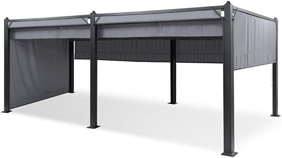 bleujardin - Pergola aluminium série Polycarbonate - 3x6m - toit hydrofuge, protection UV, cadre métal, toit/côtés polyes