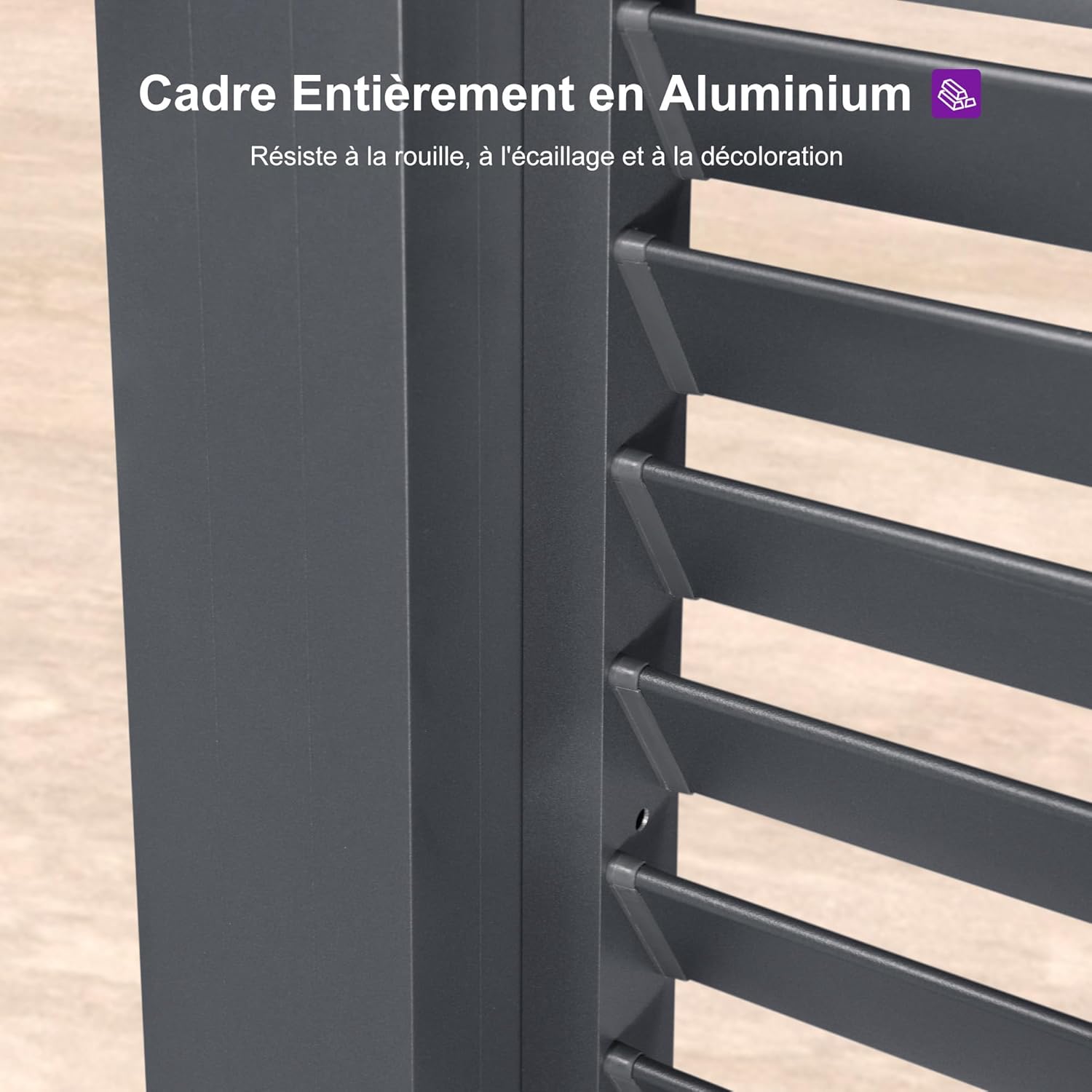 bleujardin - pergola bioclimatique - 4,24x3,3m - alu, persienne fixes, gris