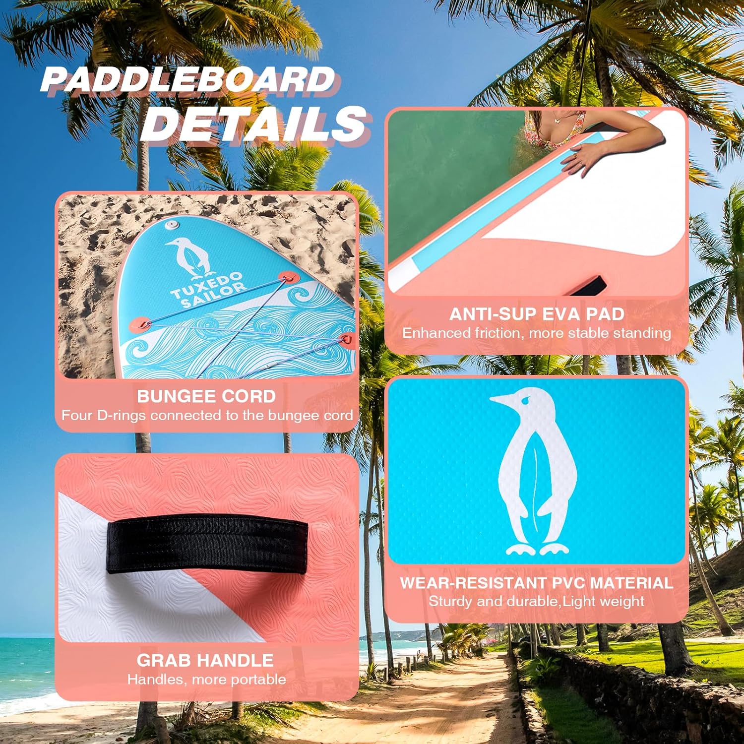 bleujardin - Paddle Gonflable Adulte - SUP 320 cm - avec accessoires complets