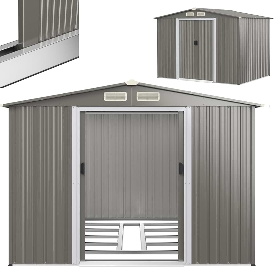 bleujardin - Abri de jardin acier 260x206,5x108cm, double porte, toit appentis, KX7293PK+FR