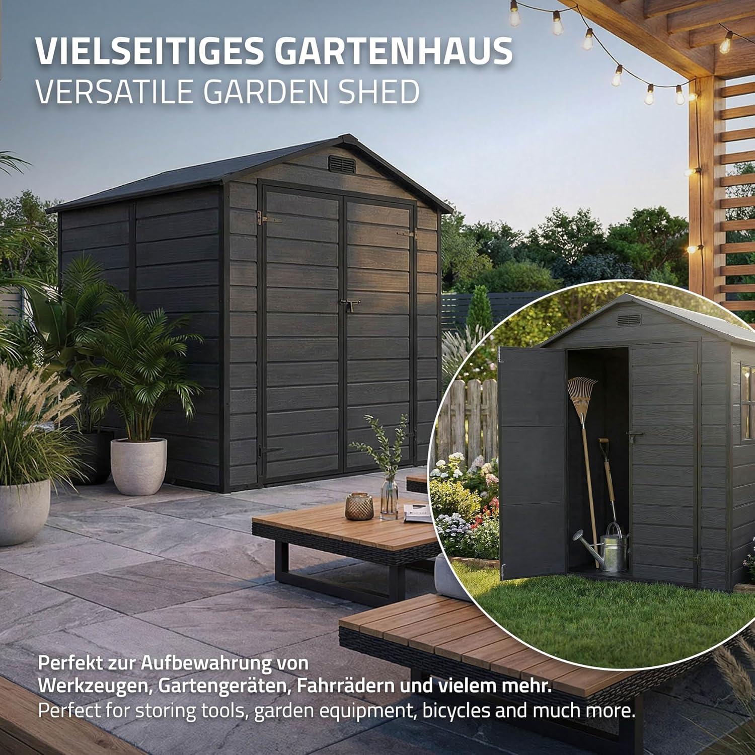 bleujardin - Abri de jardin résine 151x182x220 cm double porte, 5m³, fenêtre, ventilation