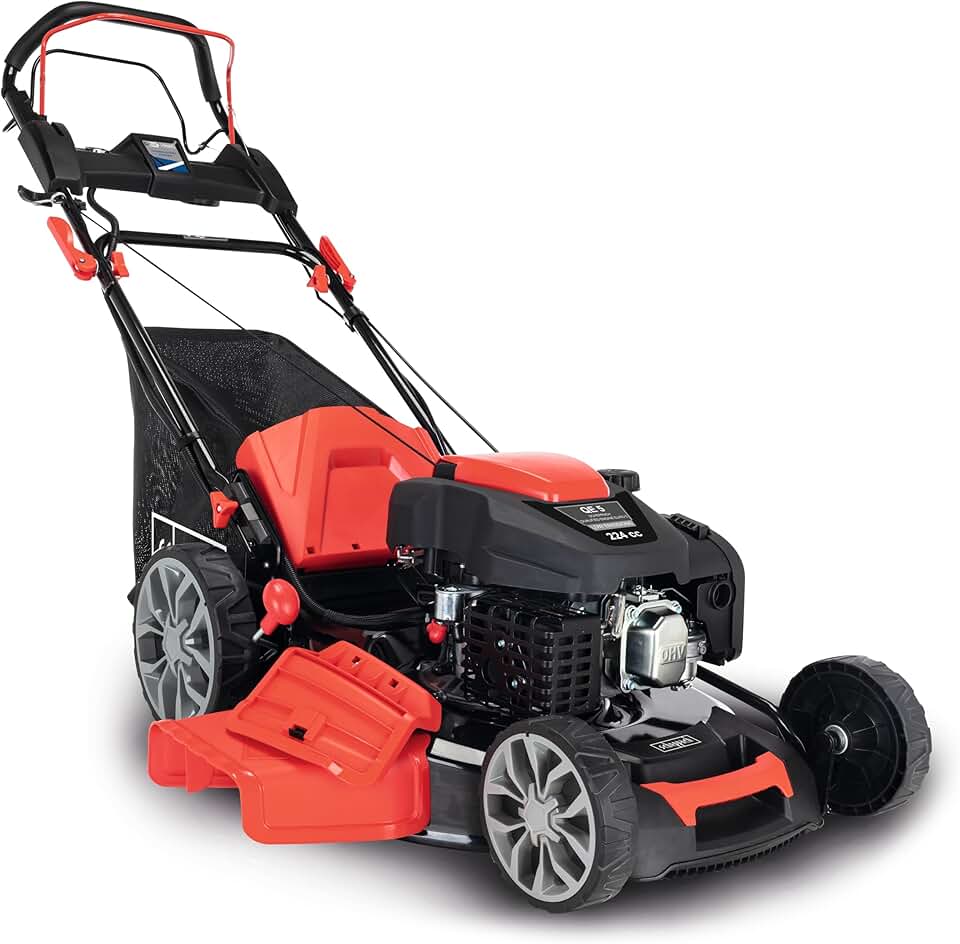 bleujardin Tondeuse à Gazon Thermique MS225-56 - Moteur 4 Temps 6 CV - 224 cm3 - Largeur de Coupe 56 cm - 2200 m² - bac 65L - Hauteur de Coupe 25-75 mm