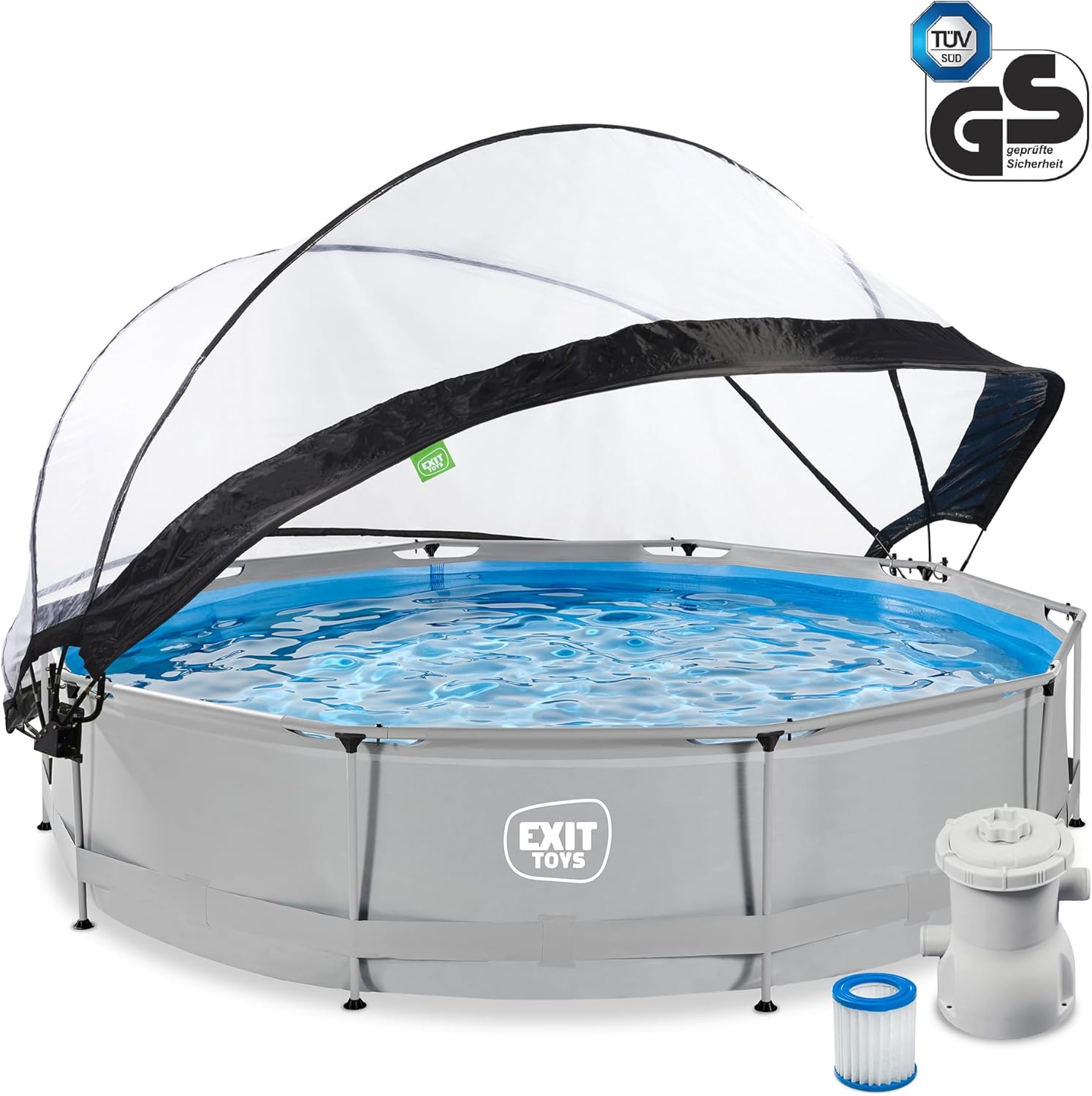bleujardin Piscine Tubulaire Soft Grey avec Dôme Multifonctionnel - ø360x76cm - Piscine Hors Sol Ronde avec Pompe Filtrante à Cartouche - Entrée Basse - Pour l'Eau de la Piscine Propre et Chaude - Gris
