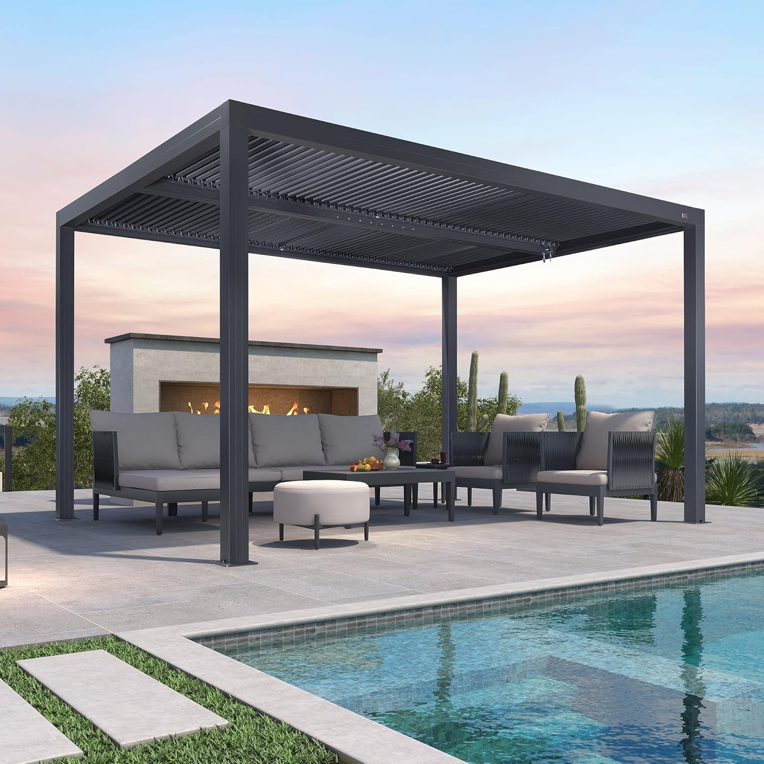 bleujardin - Pergola bioclimatique 4x3,3m - alu, lames orientables, 13,2m²