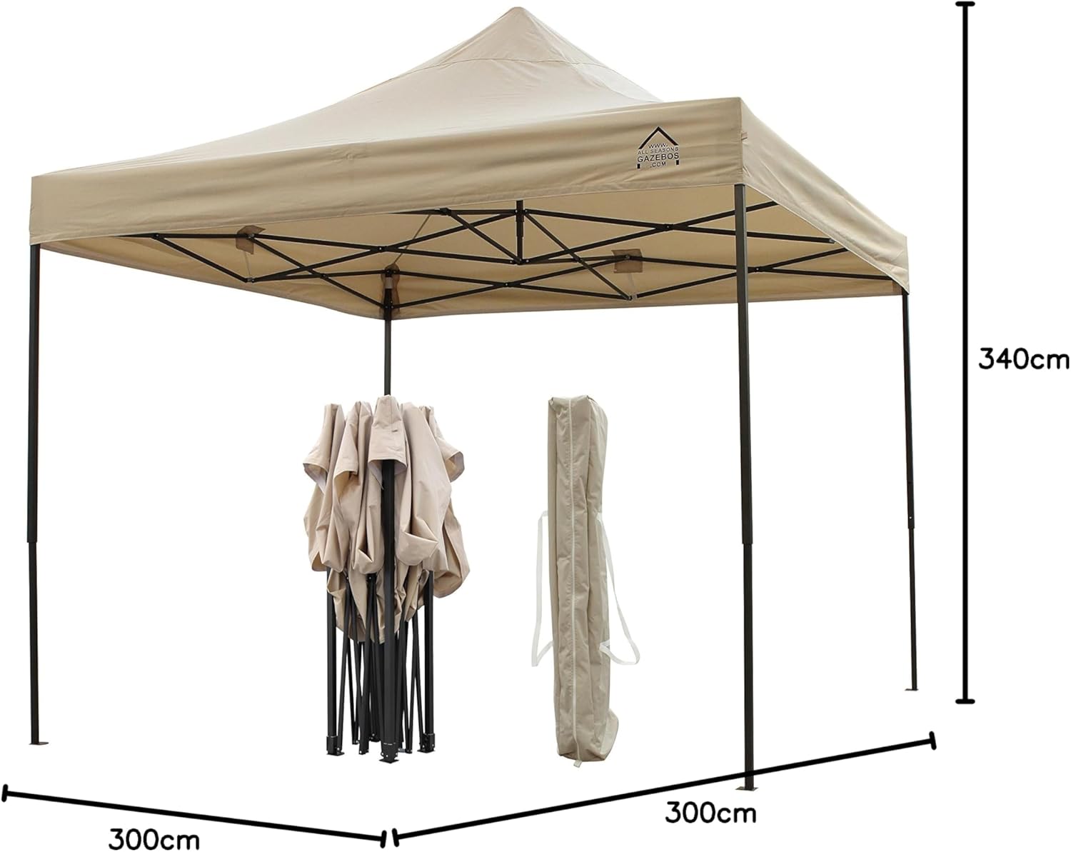 bleujardin | Tonnelle Pliante 3x3m | Matériaux Robustes, Entièrement Étanches et de Haute Qualité (Beige)