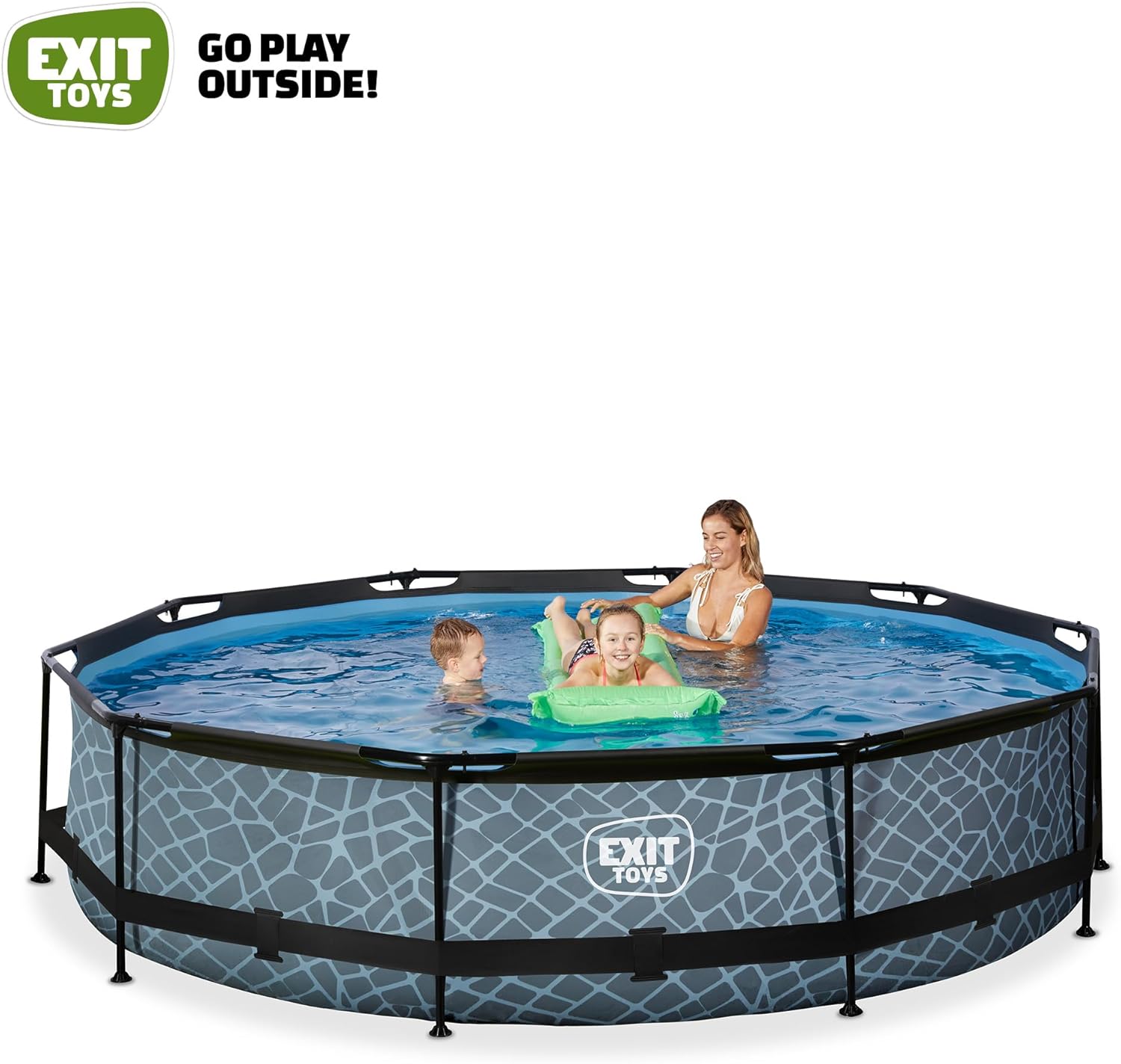 bleujardin Piscine Tubulaire Stone - ø360x76cm - Piscine Hors Sol Ronde Grande avec Pompe Filtrante à Cartouche - Entrée Basse - Idéal pour Les Jeunes Enfants - Cadre Stable - Design Unique - Gris