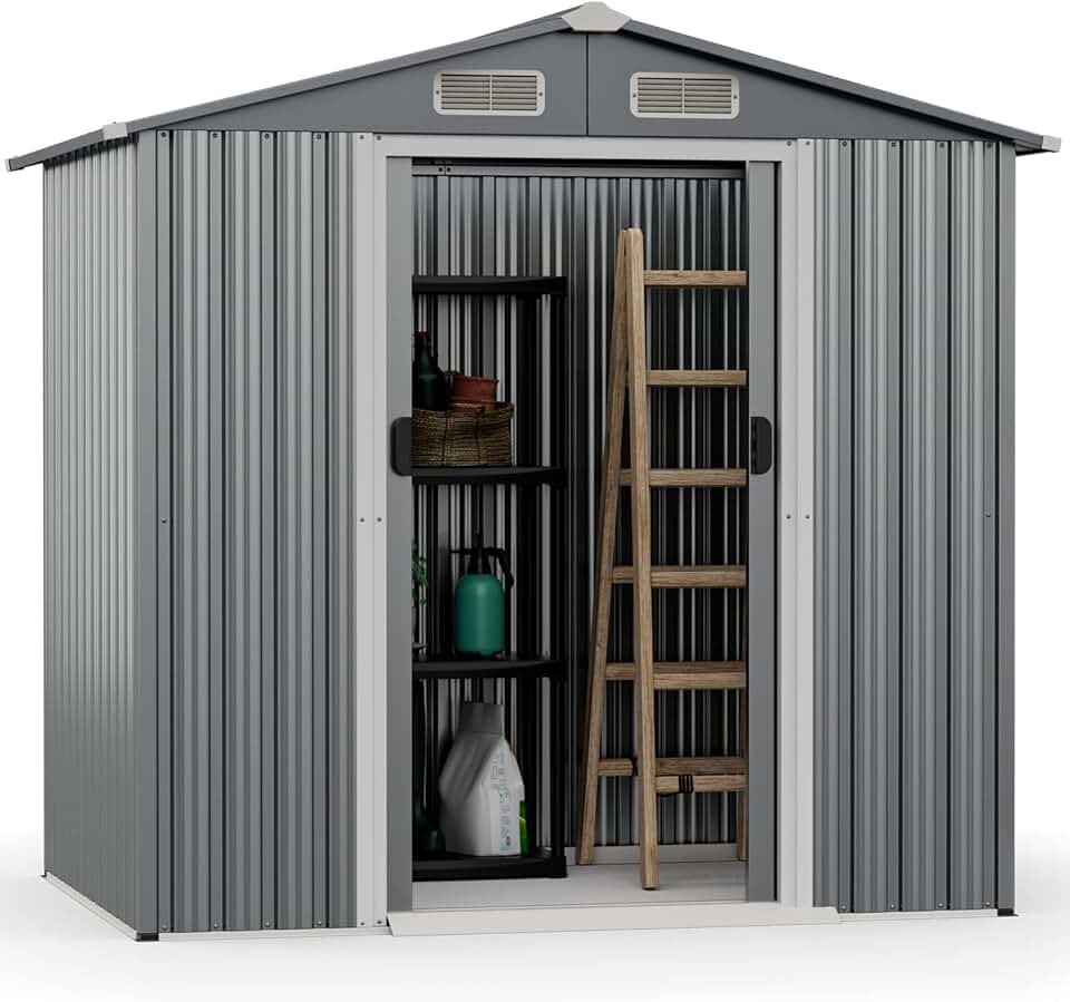 bleujardin - Abri jardin métal galvanisé - 3,7m³ - double porte, aération, rampe