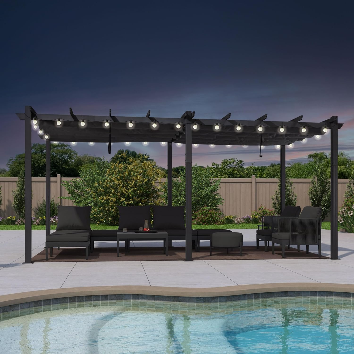 bleujardin - Pergola aluminium 5,5x3m, éclairage LED, toit rétractable