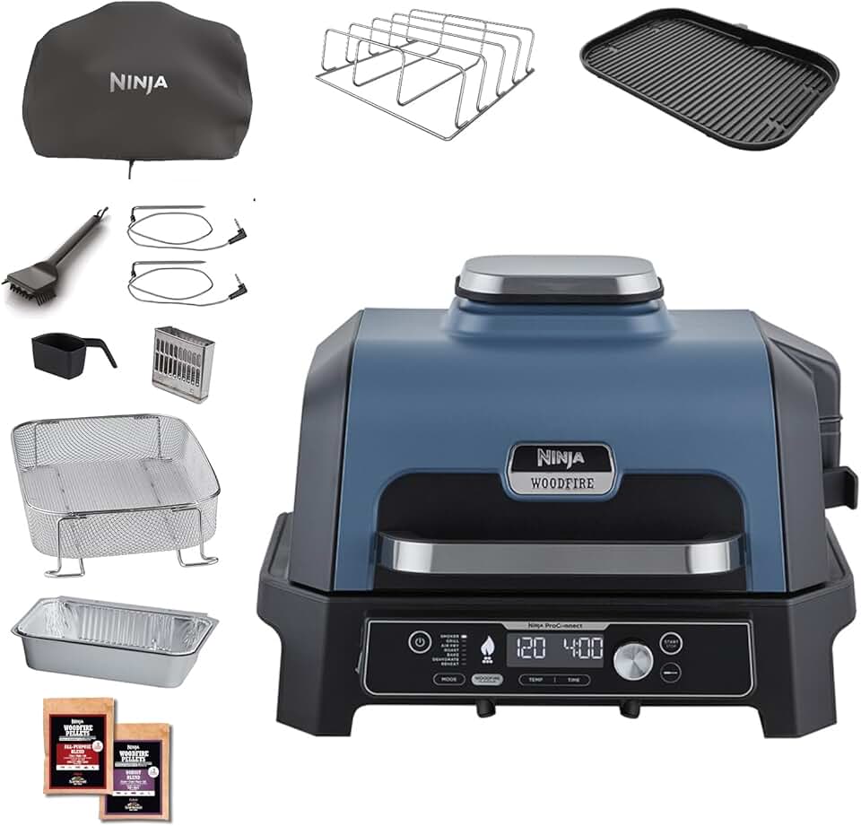 bleujardin - Woodfire Pro Connect XL - Barbecue électrique 7-en-1, contrôle via appli, 2 sondes, housse, accessoires - OG901E