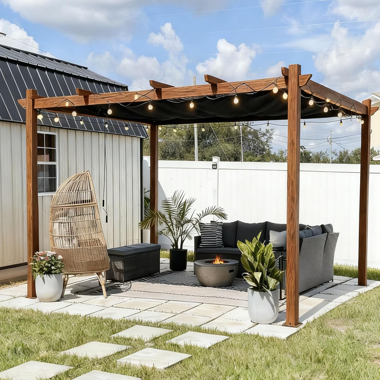 bleujardin - Pergola aluminium - 4x3m - éclairage intégré, toit rétractable
