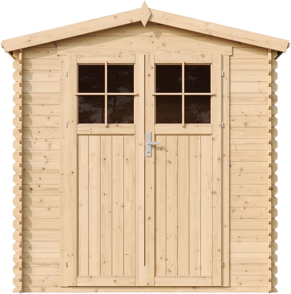 Abri de Jardin en Bois avec Sol TRAITÉ Porte verrouillable de Haute qualité - Stockage extérieur I216xL206xH218 cm/ 3.53 m2 - Toit imperméable, fenêtres bleujardin M343F+M343G