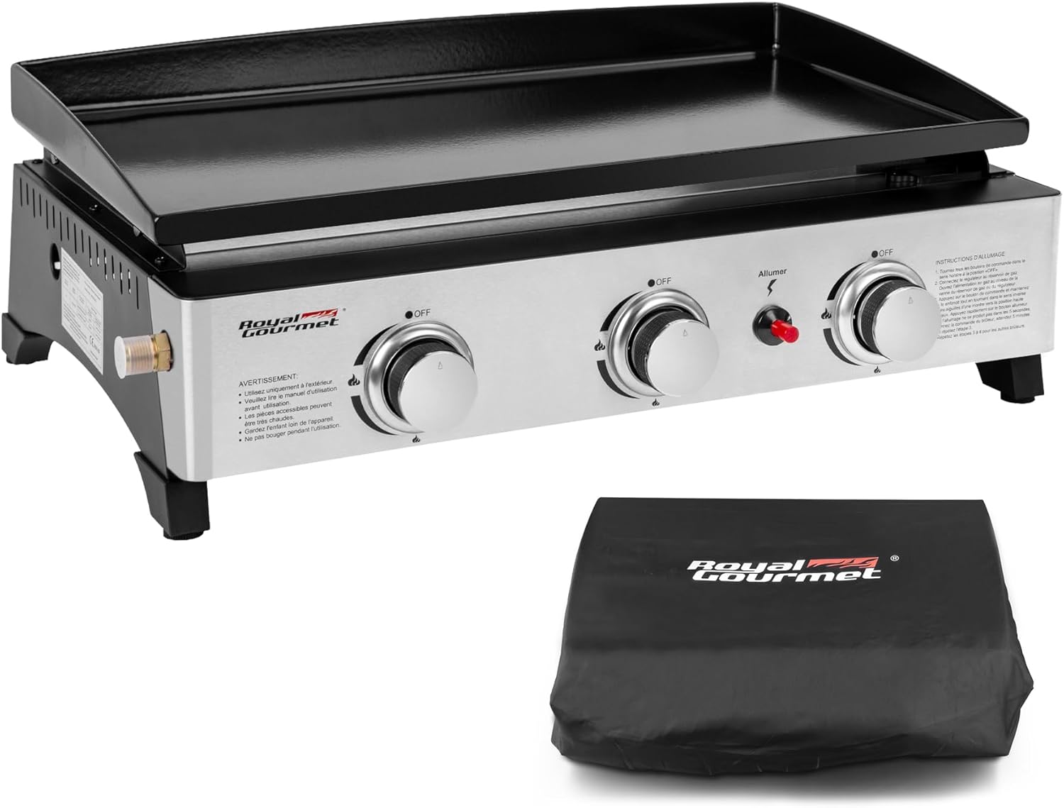 bleujardin - Plancha Gaz 3 brûleurs - 62x35,5 cm - acier émaillé, portable, 7.5kW