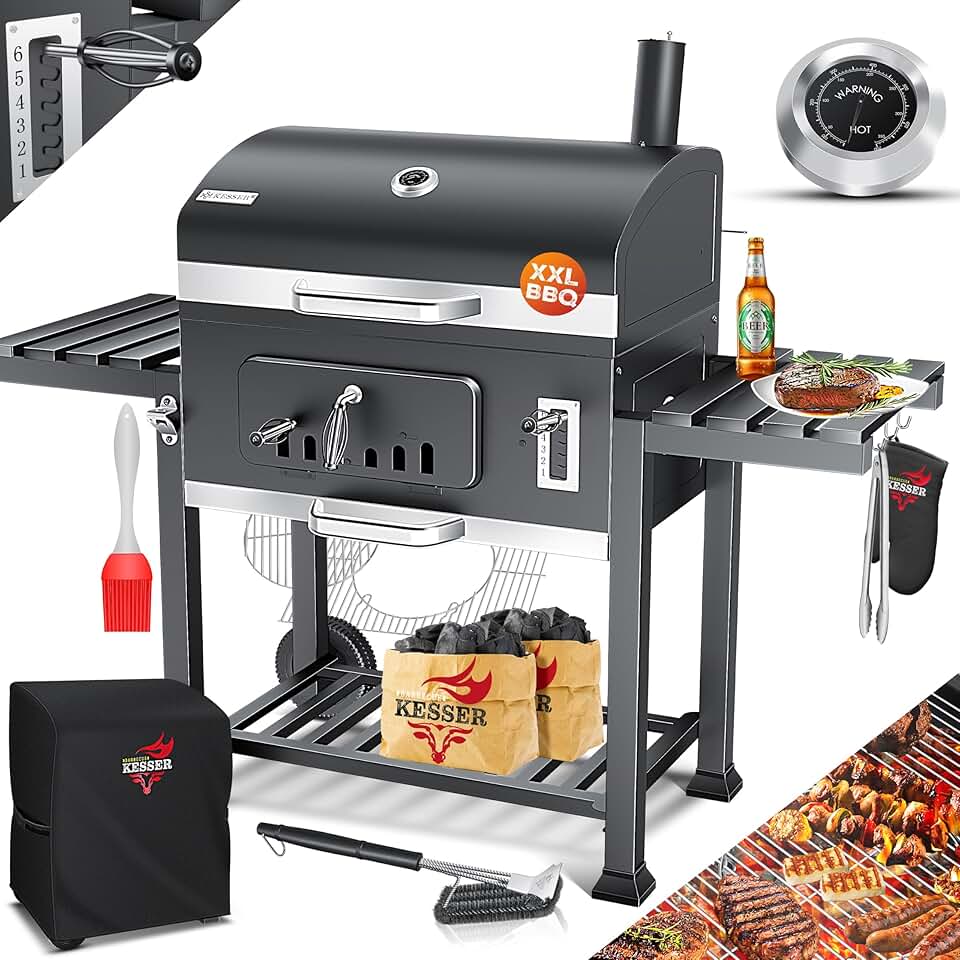 bleujardin - Barbecue XXL - grand format, couvercle, roues, accessoires