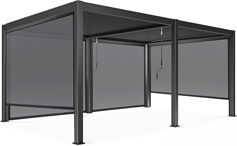 bleujardin - Pergola bioclimatique autoportée - 3x6m - 4 stores gris