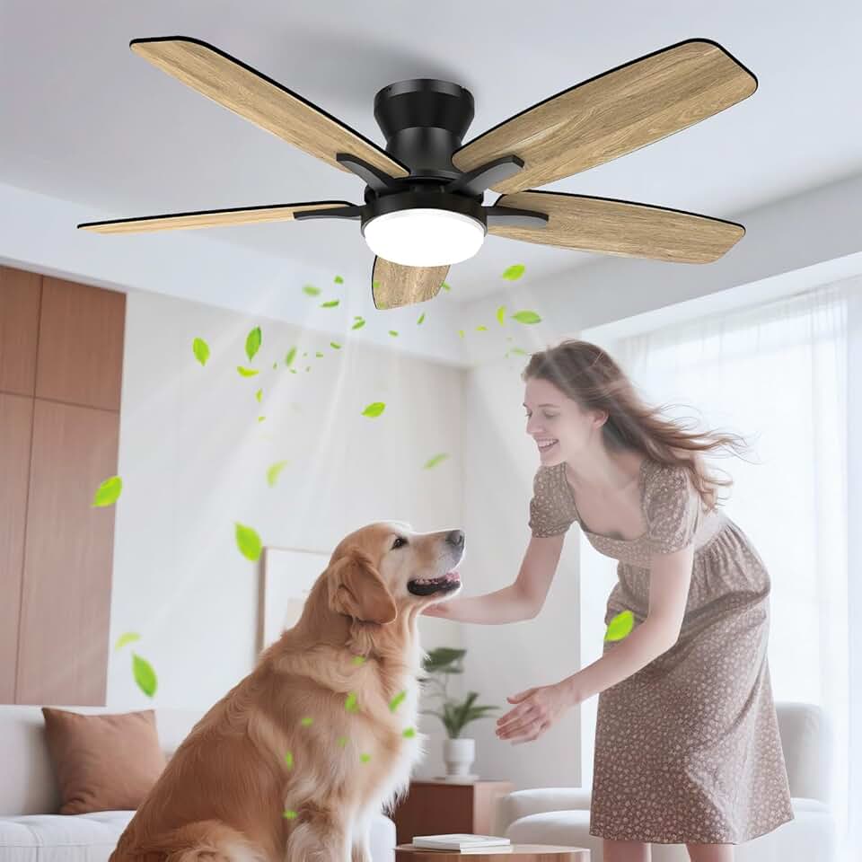 bleujardin - Ventilateur de plafond double face 106cm, LED, télécommande, moteur DC réversible, silencieux