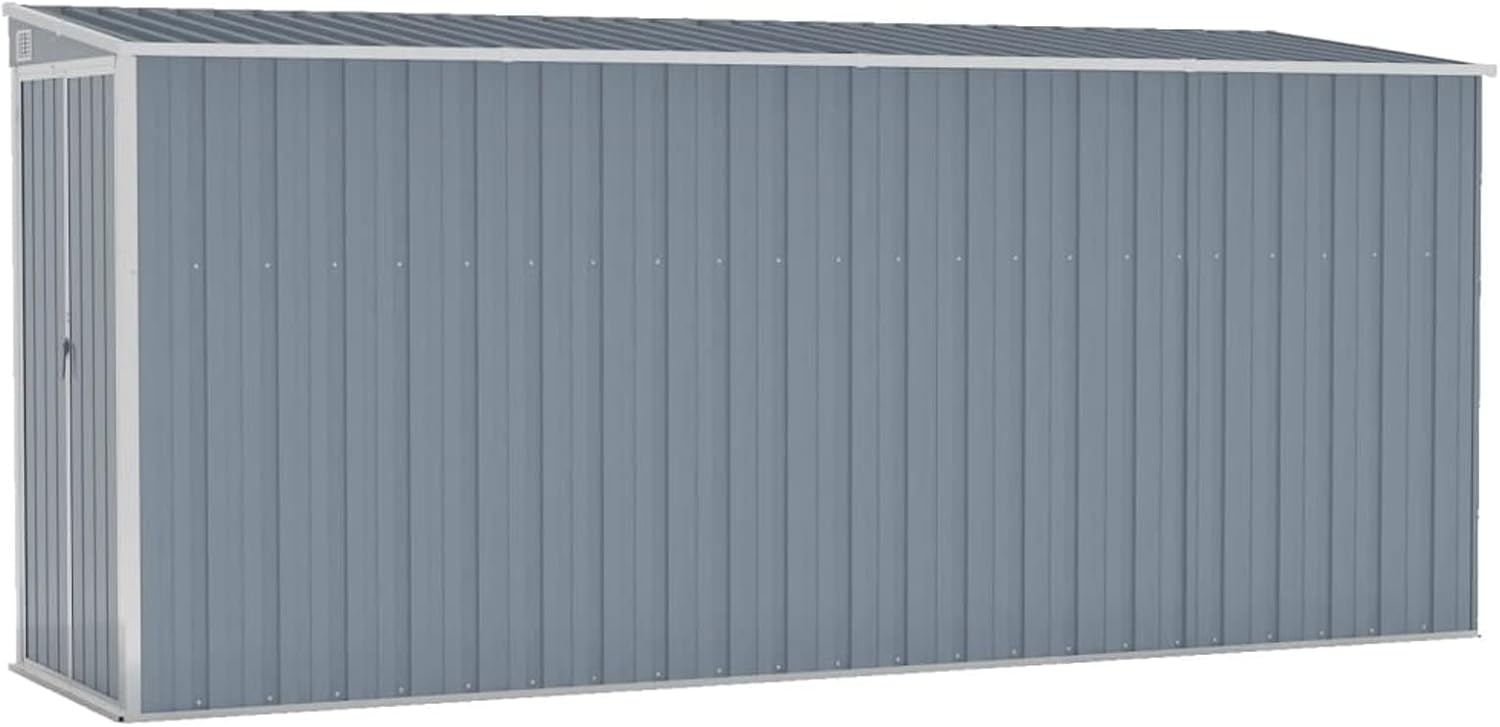 Abri de jardin mural acier galvanisé gris 118x382x178 cm, robuste
