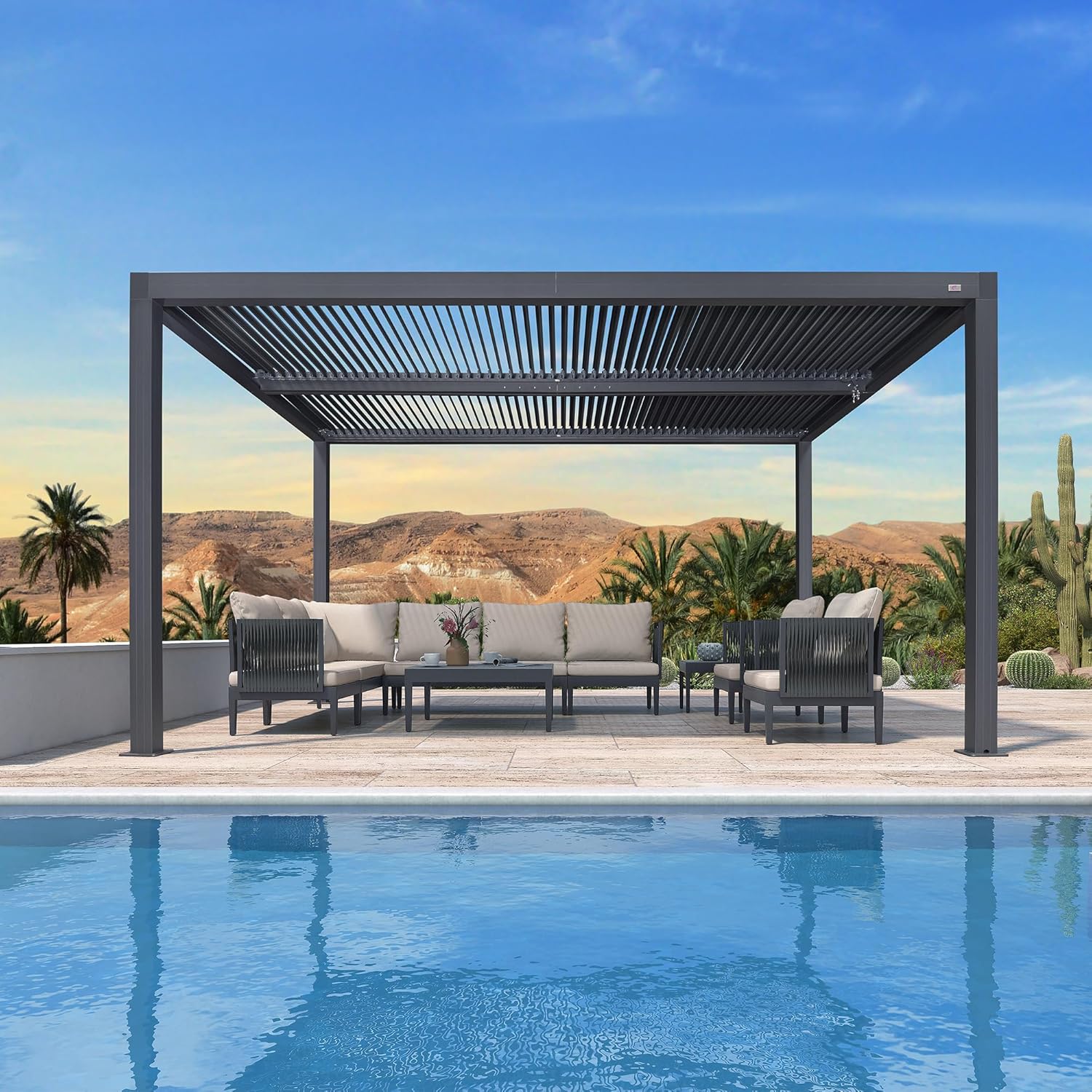 bleujardin Pergola Bioclimatique 4,24 x 3 m Pergola Aluminium Lames Orientables Superficie 12,72 m² Tonnelle de Jardin Exterieur Belvédères pour Patio Terrasse Exterieur, Gris