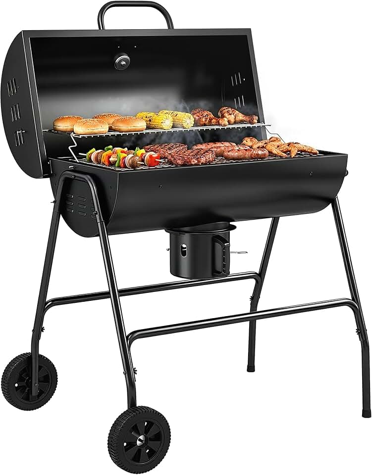 bleujardin - barbecue charbon de bois, 95x71,5x102cm, couvercle, thermomètre, roues