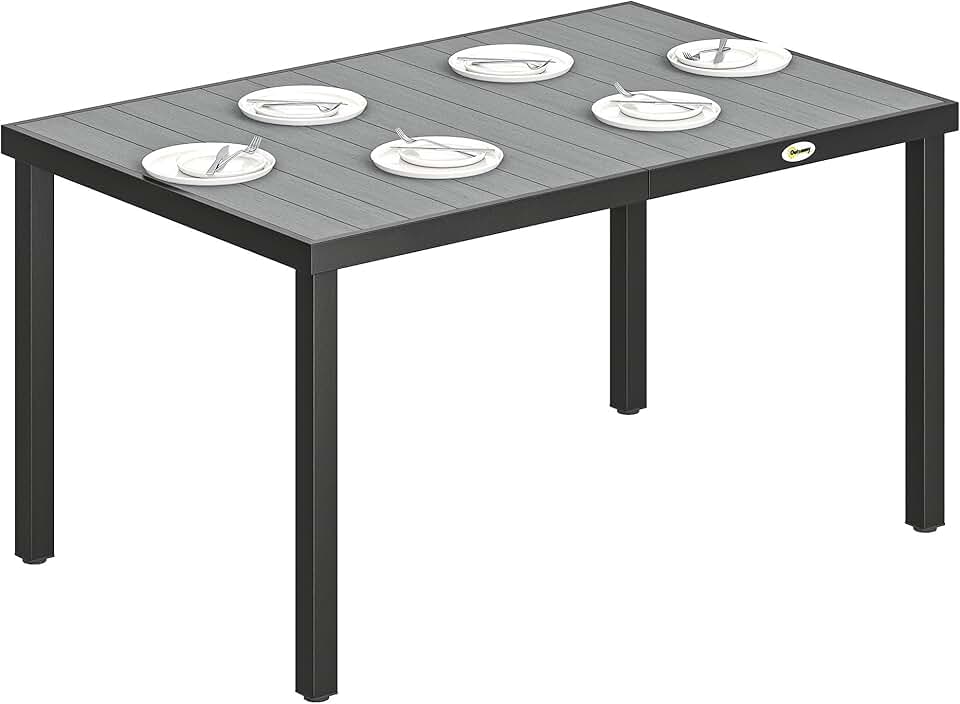 bleujardin - table de jardin 140x90x74 cm - plateau lattes, pieds acier
