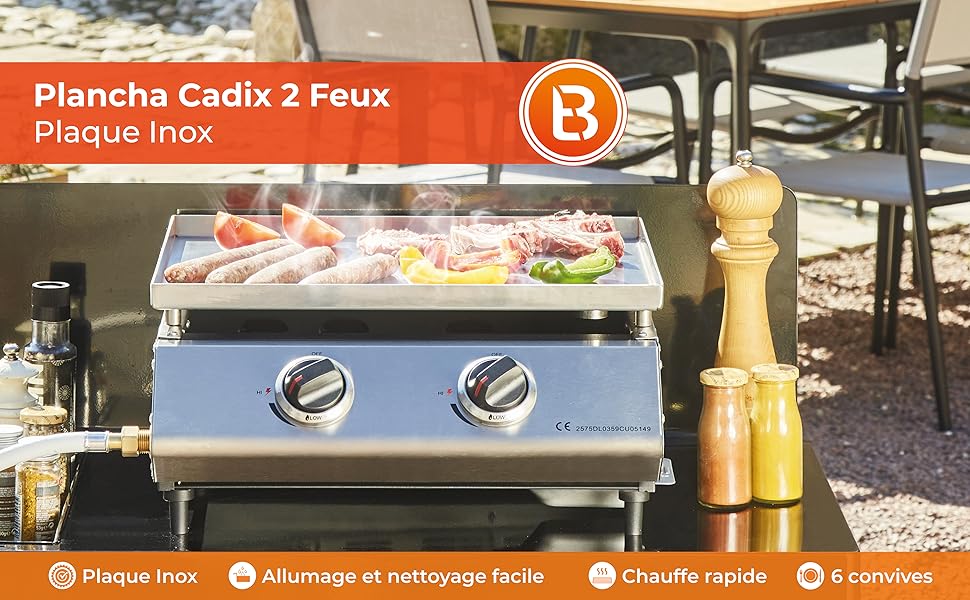 Plancha gaz Cadix 2 feux bleujardin