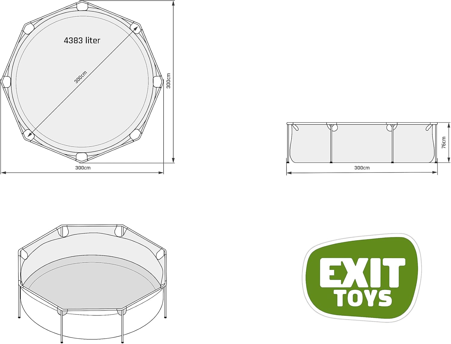 bleujardin Piscine Tubulaire Stone - ø300x76cm - Piscine Hors Sol Ronde avec Pompe Filtrante à Cartouche - Entrée Basse - Idéal pour Les Jeunes Enfants - Cadre Stable - Design Unique - Gris